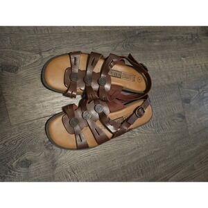 The Leather Collection Brown Leather Gladiator Sandals Spiral Button Boho Mens 6